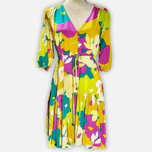 ATL Abel The Label Bright Floral Fit & Flare Dress Sz M